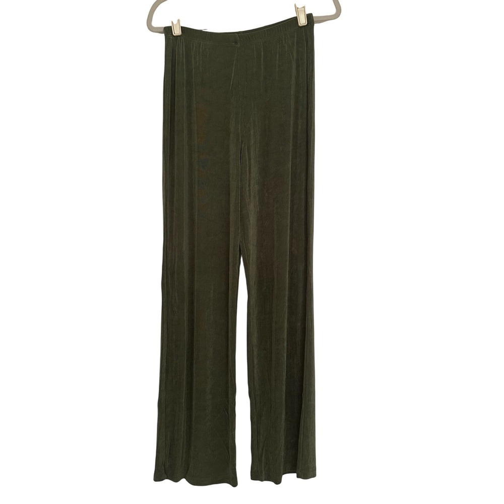 Citiknits Olive Green Slinky Knit Wide Leg Pants Sz S Wrinkle Resistant Travel